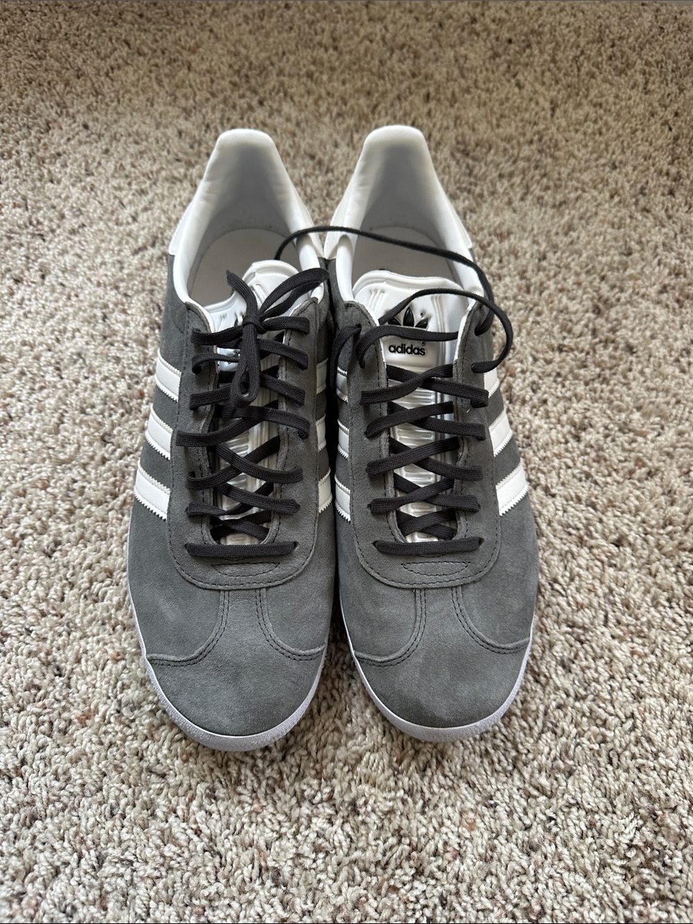 adidas Men’s Gray Suede Sneakers with White Stripes